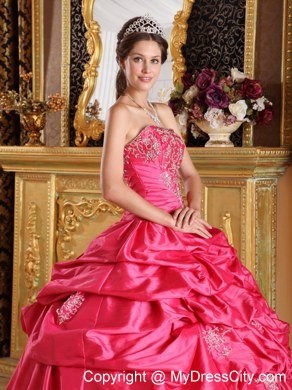 Strapless Embroidery Pick-ups Hot Pink Quinceanera Dress for Sale