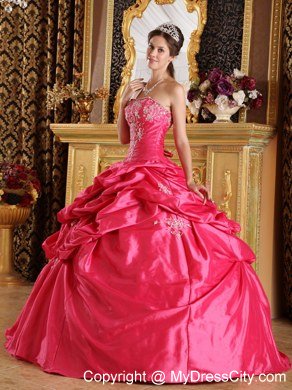 Strapless Embroidery Pick-ups Hot Pink Quinceanera Dress for Sale