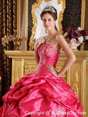 Strapless Embroidery Pick-ups Hot Pink Quinceanera Dress for Sale