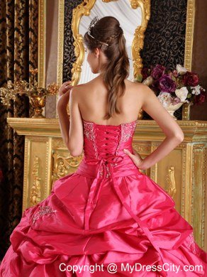 Strapless Embroidery Pick-ups Hot Pink Quinceanera Dress for Sale