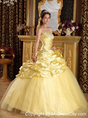 Strapless Beading Bubbles Flowers Yellow Quinceanera Dresses