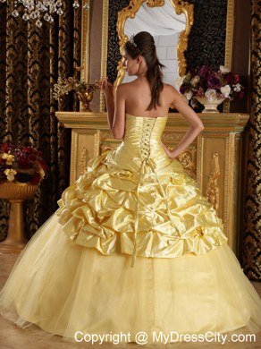 Strapless Beading Bubbles Flowers Yellow Quinceanera Dresses