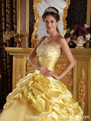 Strapless Beading Bubbles Flowers Yellow Quinceanera Dresses