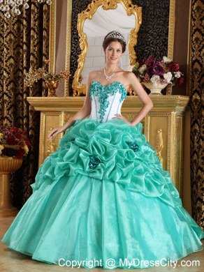 Apple Green Ball Gown Sweetheart Flowers Quinceanera Dress