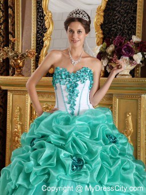 Apple Green Ball Gown Sweetheart Flowers Quinceanera Dress