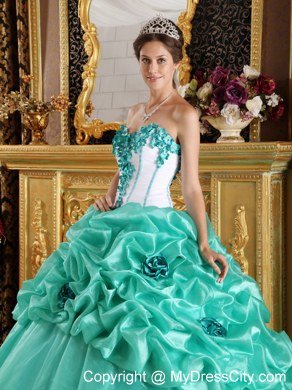 Apple Green Ball Gown Sweetheart Flowers Quinceanera Dress