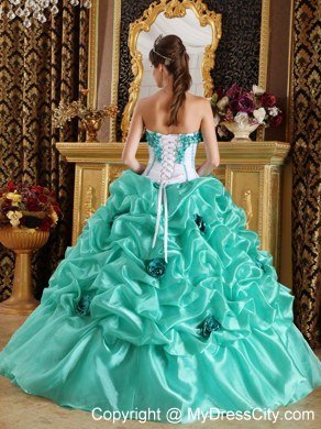 Apple Green Ball Gown Sweetheart Flowers Quinceanera Dress