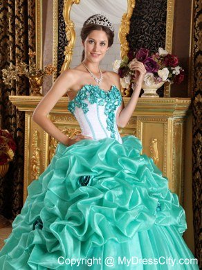 Apple Green Ball Gown Sweetheart Flowers Quinceanera Dress