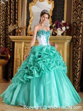 Apple Green Ball Gown Sweetheart Flowers Quinceanera Dress