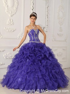 Sweetheart Appliques Ruffled Purple Quinceanera Party Dress 2013