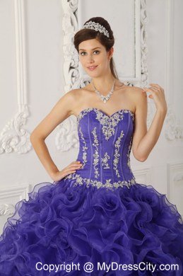 Sweetheart Appliques Ruffled Purple Quinceanera Party Dress 2013