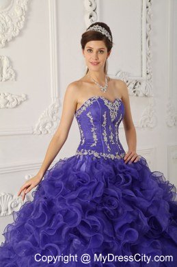 Sweetheart Appliques Ruffled Purple Quinceanera Party Dress 2013