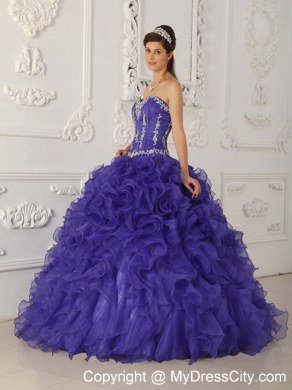 Sweetheart Appliques Ruffled Purple Quinceanera Party Dress 2013