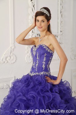 Sweetheart Appliques Ruffled Purple Quinceanera Party Dress 2013