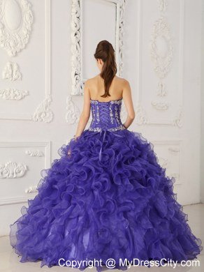 Sweetheart Appliques Ruffled Purple Quinceanera Party Dress 2013