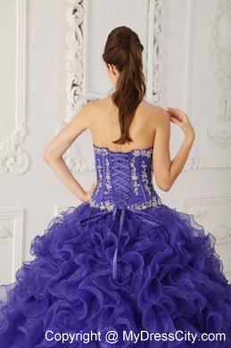 Sweetheart Appliques Ruffled Purple Quinceanera Party Dress 2013