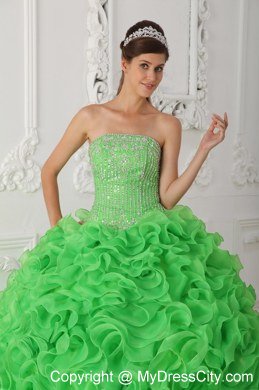 Ball Gown Strapless Beading Ruffles Green Perfect Quinceanera Gowns