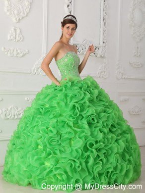 Ball Gown Strapless Beading Ruffles Green Perfect Quinceanera Gowns