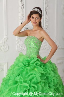 Ball Gown Strapless Beading Ruffles Green Perfect Quinceanera Gowns