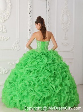 Ball Gown Strapless Beading Ruffles Green Perfect Quinceanera Gowns