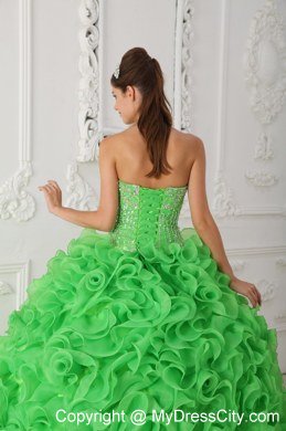 Ball Gown Strapless Beading Ruffles Green Perfect Quinceanera Gowns