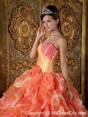 Ball Gown Strapless Beading Ruffles Two-toned Quinceanera Dress