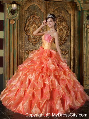 Ball Gown Strapless Beading Ruffles Two-toned Quinceanera Dress