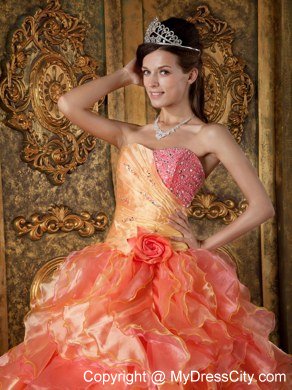 Ball Gown Strapless Beading Ruffles Two-toned Quinceanera Dress