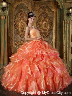 Ball Gown Strapless Beading Ruffles Two-toned Quinceanera Dress