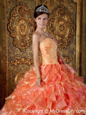 Ball Gown Strapless Beading Ruffles Two-toned Quinceanera Dress