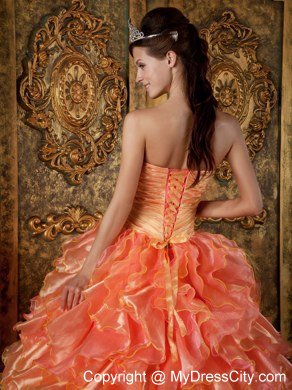 Ball Gown Strapless Beading Ruffles Two-toned Quinceanera Dress