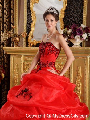 Simple Red Ball Gown Sweetheart Embroidery Long Quinceanera Dresses