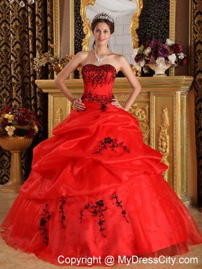 Simple Red Ball Gown Sweetheart Embroidery Long Quinceanera Dresses