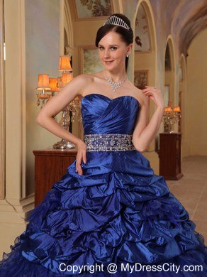 Designer Blue Taffeta Pick-ups and Organza Ruffles Quinceanera Dress