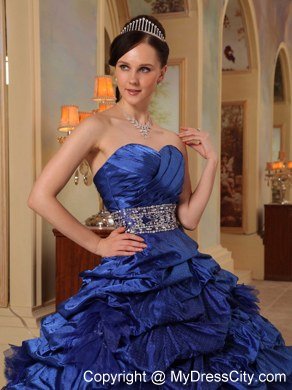 Designer Blue Taffeta Pick-ups and Organza Ruffles Quinceanera Dress