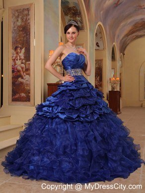 Designer Blue Taffeta Pick-ups and Organza Ruffles Quinceanera Dress