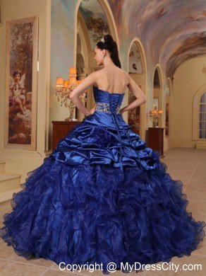 Designer Blue Taffeta Pick-ups and Organza Ruffles Quinceanera Dress