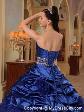 Designer Blue Taffeta Pick-ups and Organza Ruffles Quinceanera Dress