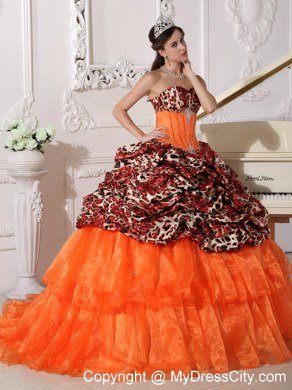 Leopard Print Sweetheart Appliques Brush Train Quinceanera Dress