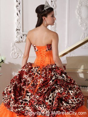 Leopard Print Sweetheart Appliques Brush Train Quinceanera Dress