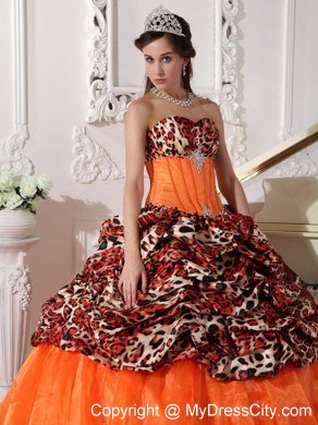 Leopard Print Sweetheart Appliques Brush Train Quinceanera Dress