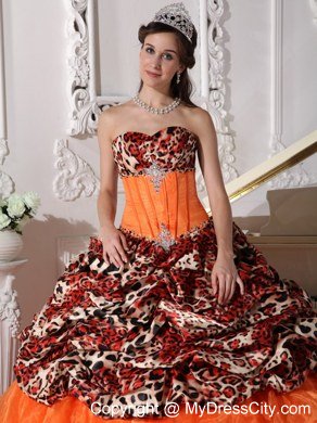 Leopard Print Sweetheart Appliques Brush Train Quinceanera Dress