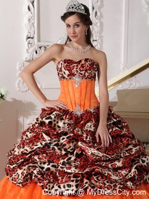 Leopard Print Sweetheart Appliques Brush Train Quinceanera Dress