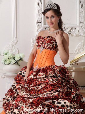 Leopard Print Sweetheart Appliques Brush Train Quinceanera Dress