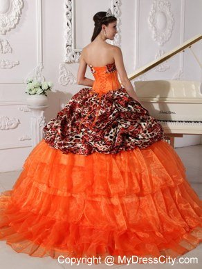 Leopard Print Sweetheart Appliques Brush Train Quinceanera Dress