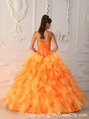 Prefect Orange Organza Sweetheart Beading Ruffles Sweet 15 Dresses