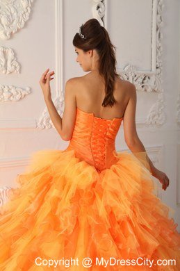 Prefect Orange Organza Sweetheart Beading Ruffles Sweet 15 Dresses