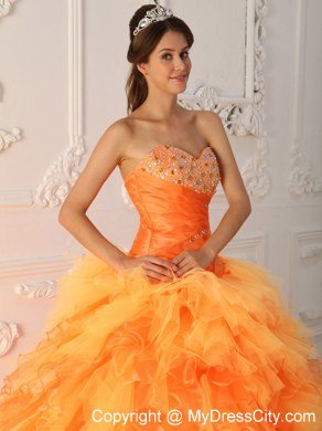 Prefect Orange Organza Sweetheart Beading Ruffles Sweet 15 Dresses