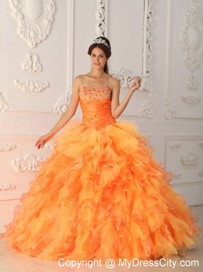 Prefect Orange Organza Sweetheart Beading Ruffles Sweet 15 Dresses