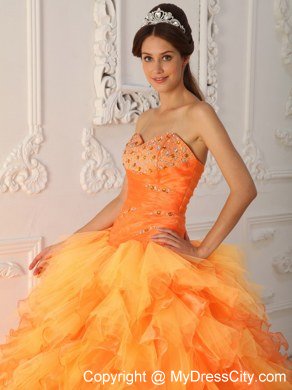 Prefect Orange Organza Sweetheart Beading Ruffles Sweet 15 Dresses